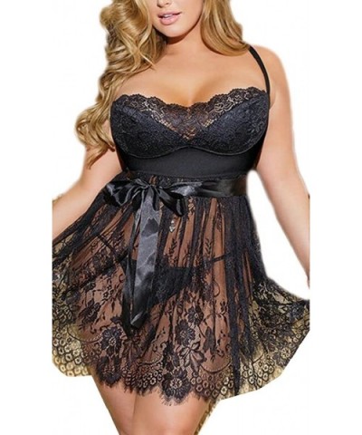 Women Lingerie Set Plus Size Lace Nightwear Babydoll Chemise Dresses - Black - CB18DLW964D $29.48 Baby Dolls & Chemises