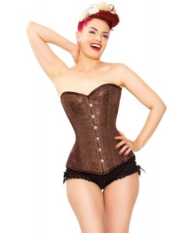 Playgirl Label Long Black Taffeta Overbust Full Steel Boned Waist Trainer Corset - Brown - C511BAAW1YR $68.89 Bustiers & Corsets