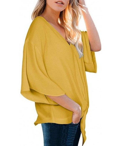 T Shirts for Women-Women Summer V Neck Tie Knot Front Bat Wing Blouse Casual Tops Shirts - Yellow - CS18SSWD2ZZ $17.05 Shapewear