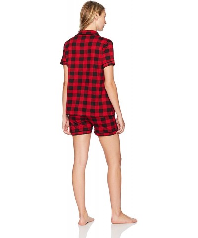 Women's Short Sleeves Button Down Tee and Shorts Pajama Set - Red and Black - CJ186RM8HDN $39.77 Sets