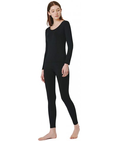 Women's Cotton Lace Crew Neck Thermal Underwear Set Lightweight Long Johns for Women - Modal- Black - CU18Z2SK8MC $20.87 Ther...