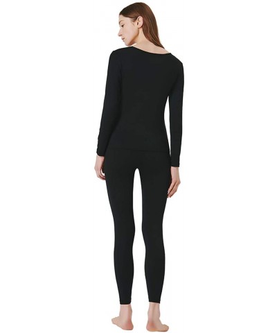 Women's Cotton Lace Crew Neck Thermal Underwear Set Lightweight Long Johns for Women - Modal- Black - CU18Z2SK8MC $20.87 Ther...