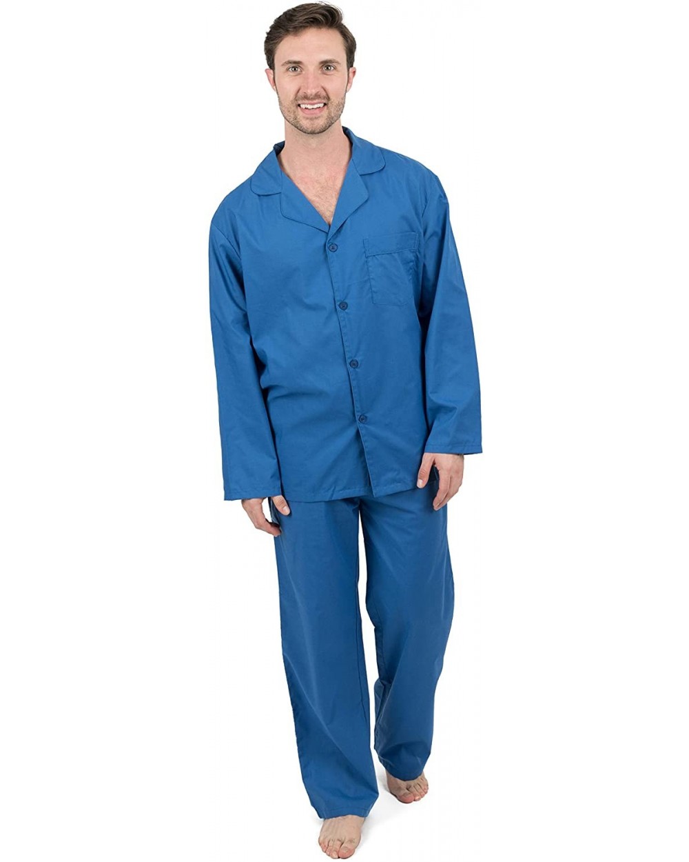 Mens Pajamas Poly Cotton 2 Piece Christmas Pajama Set Size Small-XXX-Large - Blue - CC18IGK6GL5 $30.69 Sleep Sets