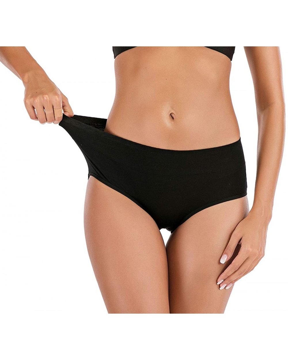 Women's Comfort Cotton High Waist Underwear Breathable Soft Tummy Control Bikini Panties - Black - CO1949LK0AL $13.54 Panties