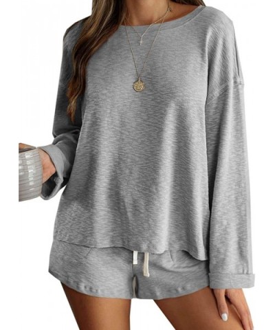 Pajamas Set 2 Piece Shorts PJ Sets Long Sleeve Tops Sleepwear Loungewear for Women - Grey - C1198DIA6KG $47.84 Sets