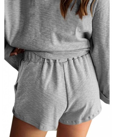 Pajamas Set 2 Piece Shorts PJ Sets Long Sleeve Tops Sleepwear Loungewear for Women - Grey - C1198DIA6KG $47.84 Sets