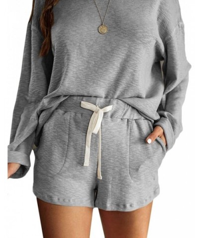 Pajamas Set 2 Piece Shorts PJ Sets Long Sleeve Tops Sleepwear Loungewear for Women - Grey - C1198DIA6KG $47.84 Sets