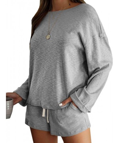 Pajamas Set 2 Piece Shorts PJ Sets Long Sleeve Tops Sleepwear Loungewear for Women - Grey - C1198DIA6KG $47.84 Sets