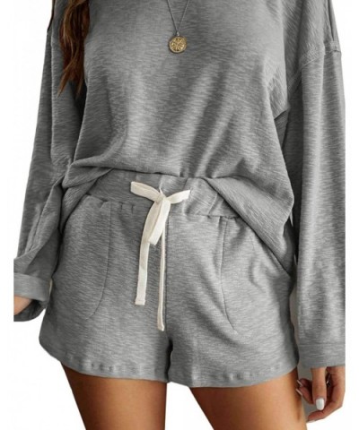 Pajamas Set 2 Piece Shorts PJ Sets Long Sleeve Tops Sleepwear Loungewear for Women - Grey - C1198DIA6KG $47.84 Sets