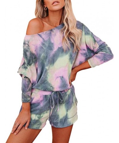 Women's Tie Dye Print Active Sport Shorts Set Two Piece Pajamas Set Long Sleeve Sleepwear - Tie Dye Pink Grey - C519CK7DAYD $...