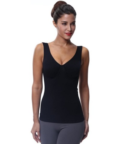 Women's Underwire Cups Seamless Tank Top Body Shaper Camisole - Black - CT11DFSGKDH $21.53 Shapewear