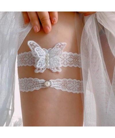 Wedding Garters Set Lace Bridal Garter with butterfly Elastic Leg belt for Women - B - CG190HRYLTD $14.42 Garters & Garter Belts