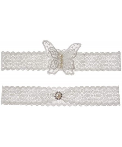 Wedding Garters Set Lace Bridal Garter with butterfly Elastic Leg belt for Women - B - CG190HRYLTD $14.42 Garters & Garter Belts