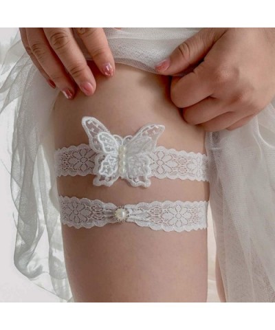 Wedding Garters Set Lace Bridal Garter with butterfly Elastic Leg belt for Women - B - CG190HRYLTD $14.42 Garters & Garter Belts