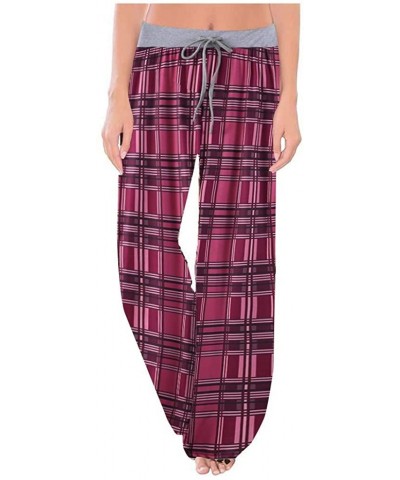 Comfy Casual Pajama Pants Floral Print Drawstring Lounge Stretch Bottoms Palazzo Lounge Wide Leg - I-hot Pink - C51949ZZ574 $...