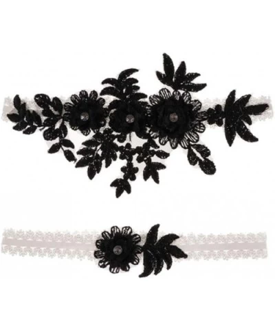 Lace Thigh Loop-Flower Rhinestones Wedding Bridal Lace Garter Set Flower Garter Thigh Ring - Black - CB198ON8NSC $10.49 Garte...