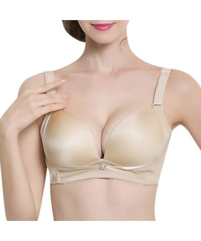 Women's Plus Size Adjustable Sports Extra-Elastic Breathable Seamless Trim Bra - Beige - CV18YYTZSQZ $21.12 Bras