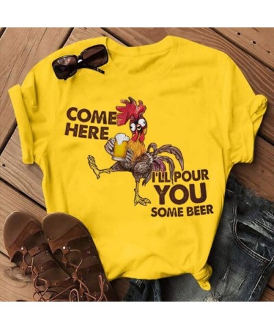 Women's Casual Loose Round Neck Short Sleeve Letter Print Top Blouse T-Shirt - N-yellow - CK19DLHN500 $53.64 Shapewear