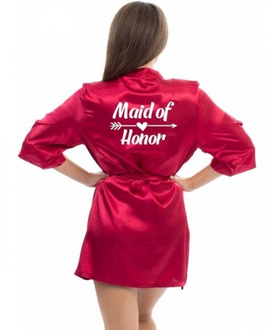 Satin Robe for Bridesmaid Party with White Foil - Burgundy-maid_of_honor - CG190OYLH9L $37.04 Robes