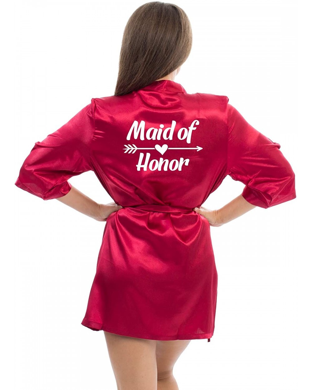 Satin Robe for Bridesmaid Party with White Foil - Burgundy-maid_of_honor - CG190OYLH9L $37.04 Robes