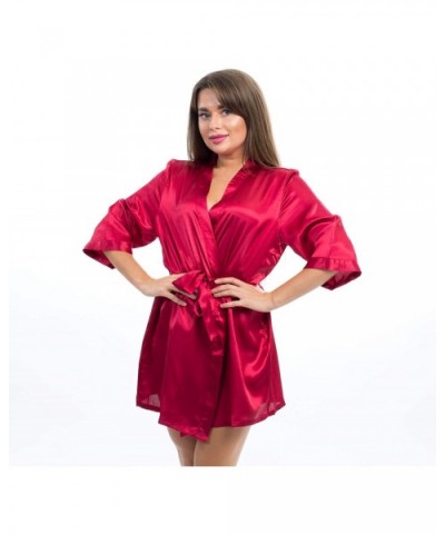 Satin Robe for Bridesmaid Party with White Foil - Burgundy-maid_of_honor - CG190OYLH9L $37.04 Robes