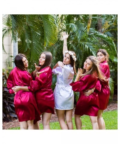 Satin Robe for Bridesmaid Party with White Foil - Burgundy-maid_of_honor - CG190OYLH9L $37.04 Robes