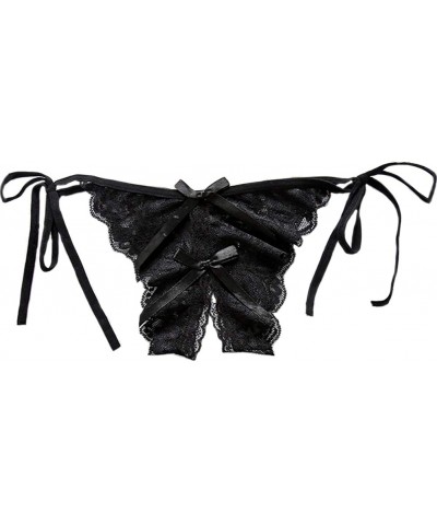 Women's Sexy Open Thong Women's Underwear Low Waist Sexy Lace Panties - Black - CK18KL9MD9R $16.60 Panties