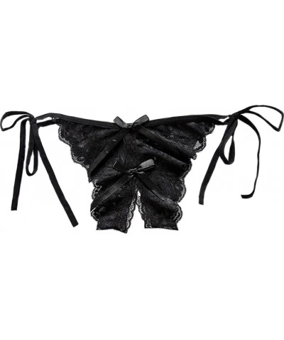 Women's Sexy Open Thong Women's Underwear Low Waist Sexy Lace Panties - Black - CK18KL9MD9R $16.60 Panties