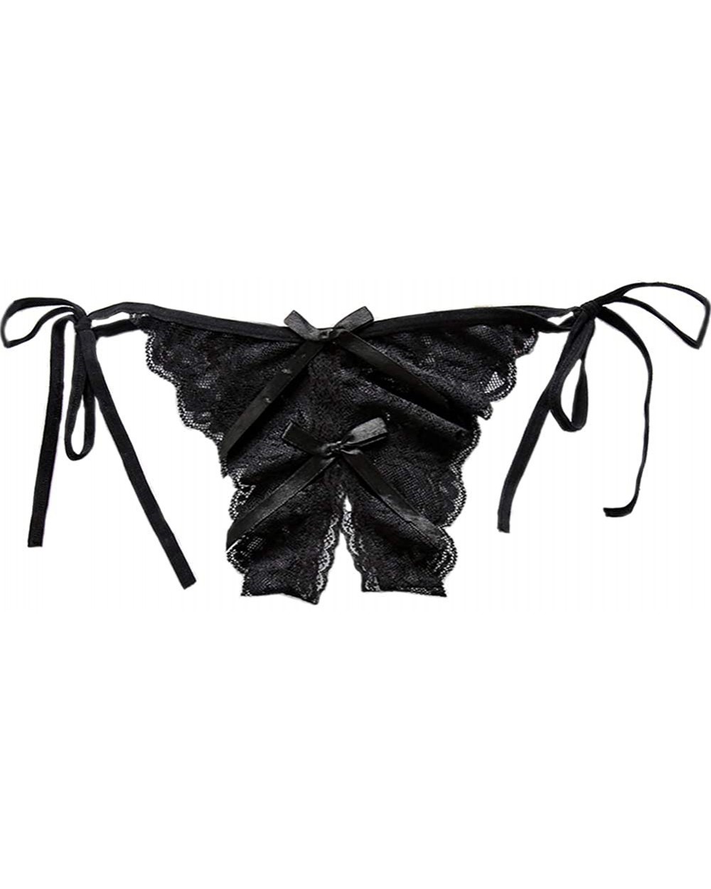 Women's Sexy Open Thong Women's Underwear Low Waist Sexy Lace Panties - Black - CK18KL9MD9R $16.60 Panties