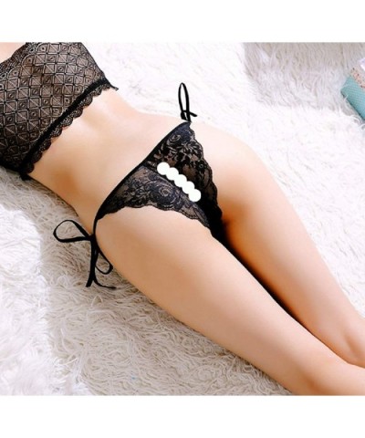 Women's Sexy Open Thong Women's Underwear Low Waist Sexy Lace Panties - Black - CK18KL9MD9R $16.60 Panties