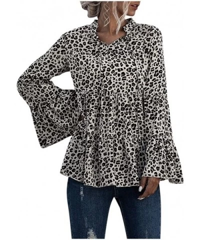 Fashion Leopard Print Long Sleeve T Shirts Casual Lapel Flowy Tunics Tops Blouses - Black - C7193WEYKAY $27.11 Thermal Underwear