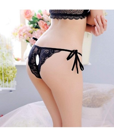 Women's Sexy Open Thong Women's Underwear Low Waist Sexy Lace Panties - Black - CK18KL9MD9R $16.60 Panties