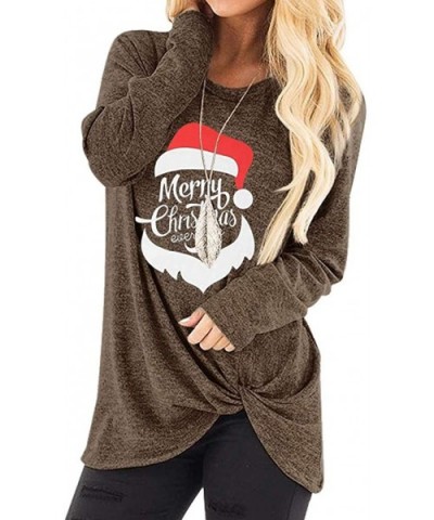 Women Christmas Tops Elk Print Twist Knot T-Shirt Long Sleeve O-Neck Blouse - Coffee - C3192EL92R8 $34.21 Thermal Underwear