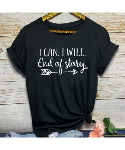 T-Shirts for Women-Adelibe Women's T-Shirt Shirt Casual O-Neck Letter Print Short Sleeve Shirt Top - R-black - CK194O23Q3M $1...