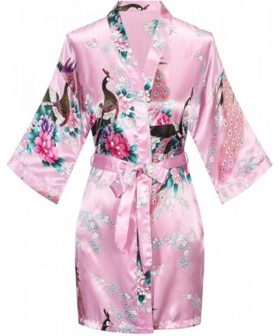 Womens Short Kimono Robes Satin Floral Bathrobe Dressing Gown for Bride Bridesmaid Wedding Bridal Party - Pink - C7180IOSZOX ...