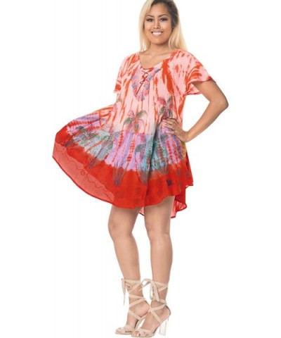 Women's Beach Dress Tunic Top T-Shirt Swing Dress Caftan Hand Tie Dye A - Pumpkin Orange_a638 - CA18R4T6HD7 $34.01 Nightgowns...