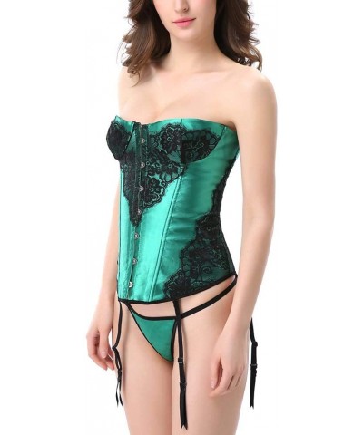 Women's Vintage Lace Up Plastic Boned Overbust Corset Bustier Bodyshaper Top with Thong - Size M (Green) - CQ18KWYYLIO $32.03...