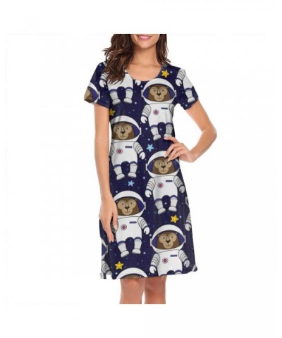 Womens Nightdress Blue Bear Astronaut Short Sleeve Long Skirt Soft Breathable Casual Nightgown - White-54 - C7190ZTKZKS $42.7...