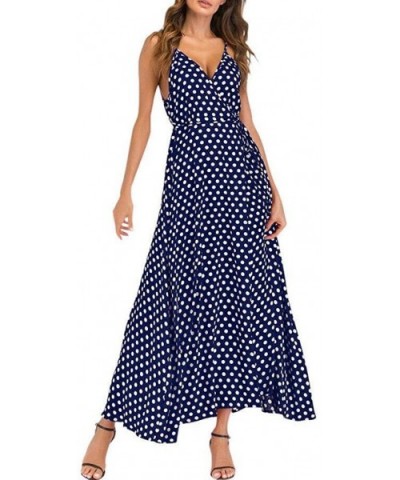 Strappy Dresses for Women Party Wedding Summer Sexy Deep V Dress Polka Dot Dress for Women Party Dress Plus Size - Blue - C11...