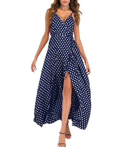 Strappy Dresses for Women Party Wedding Summer Sexy Deep V Dress Polka Dot Dress for Women Party Dress Plus Size - Blue - C11...