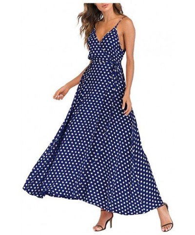 Strappy Dresses for Women Party Wedding Summer Sexy Deep V Dress Polka Dot Dress for Women Party Dress Plus Size - Blue - C11...