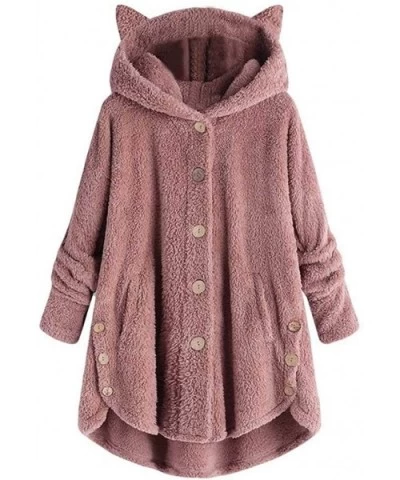 Women Button Coat Solid Tops Hooded Pullover Loose Sweater Plus Size Blouse - Pink - CT192OOZ23L $27.77 Accessories