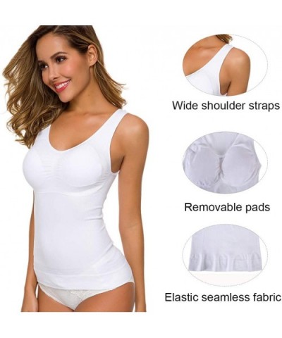 Women's Tank Top Cami Shaper with Removable Pads Tummy Control Shapewear Camisole Seamless Shaping Tops - White - C018SWDG7N3...