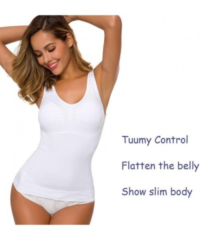 Women's Tank Top Cami Shaper with Removable Pads Tummy Control Shapewear Camisole Seamless Shaping Tops - White - C018SWDG7N3...