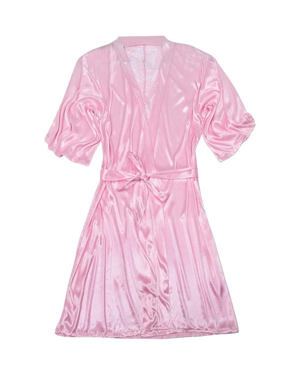 Women Sexy Pajamas Silk Kimono Satin Bathrobe Lace Lingerie Nightdress Sleepwear Robe Loose Lingeries - Pink - C418REAM40O $1...