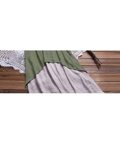 Women Vintage Patchwork Dress High Low Hem Boho Print Half Sleeves Pocket Dress - G Green - CF18SDZM022 $35.53 Thermal Underwear