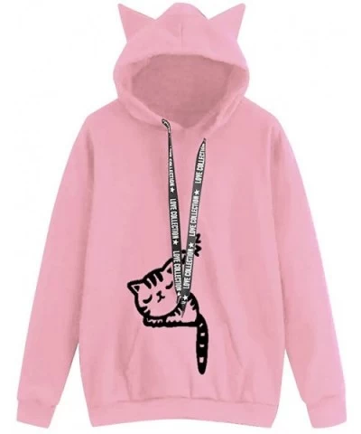 Womens Cute Print Long Sleeve Hoodie Sweatshirt Hooded Pullover Tops Blouse - C-pink - C0192YK6T43 $35.98 Thermal Underwear