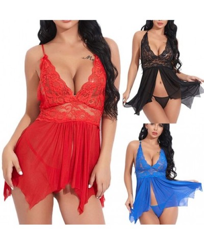 Women's Babydoll Lingerie Sexy Honeymoon Nightgowns for Bride Exotic Lace Chemise - Blue - CE18Z2E9D4R $24.54 Shapewear