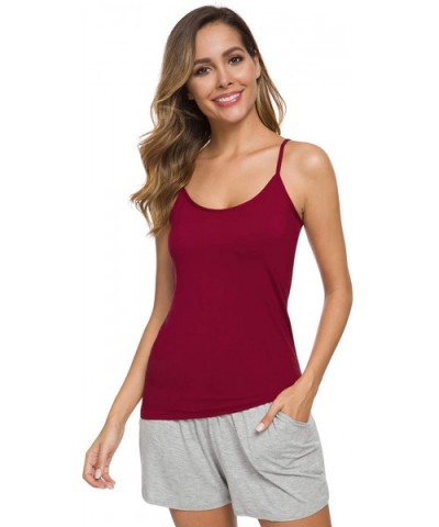 Basic Cami Women Stretch Camisole Spaghetti Strap Tank Top 4-Pack - 4 Pack-dark Blue/Gray/Coffee/Wine Red - C4198ZO4HXA $36.1...