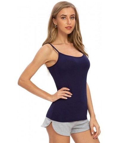 Basic Cami Women Stretch Camisole Spaghetti Strap Tank Top 4-Pack - 4 Pack-dark Blue/Gray/Coffee/Wine Red - C4198ZO4HXA $36.1...